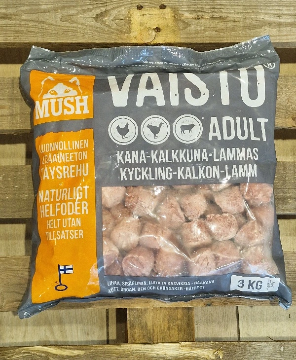 MUSH Vaisto Grå Kalkun Kylling Lam 3 kg - BARF til hunde
